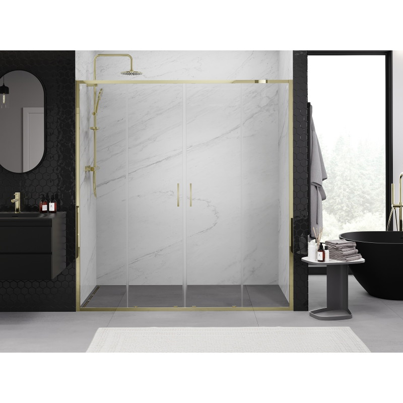 Mexen Exo-S Duo dvojité posuvné sprchové dvere 190 cm, priehľadné, zlaté - 8152-190-000-50-00