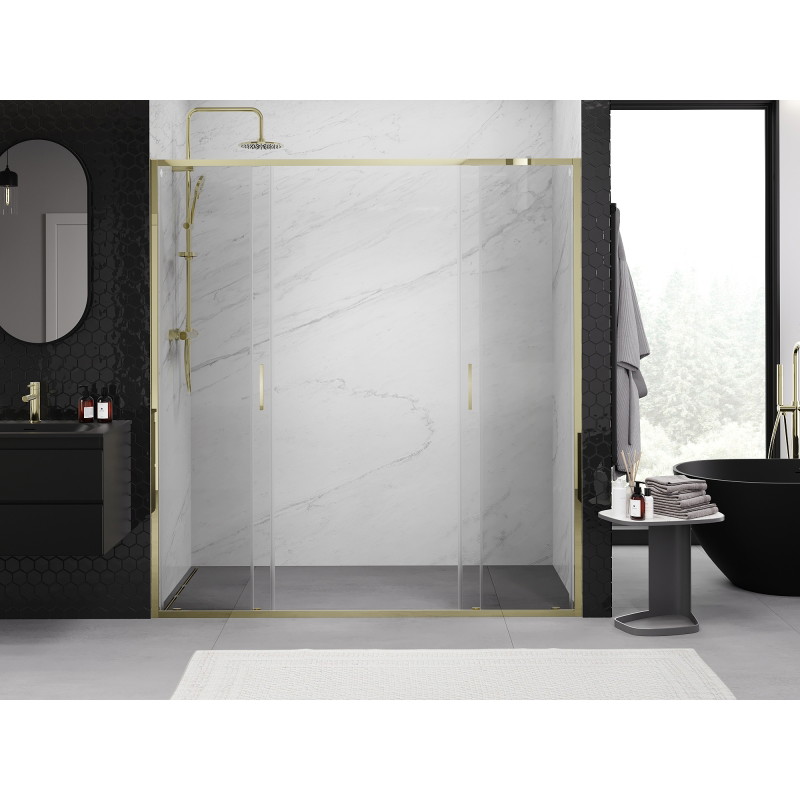 Mexen Exo-S Duo dvojité posuvné sprchové dvere 190 cm, priehľadné, zlaté - 8152-190-000-50-00
