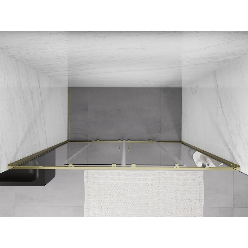 Mexen Exo-S Duo dvojité posuvné sprchové dvere 200 cm, transparentné, zlaté - 8152-200-000-50-00