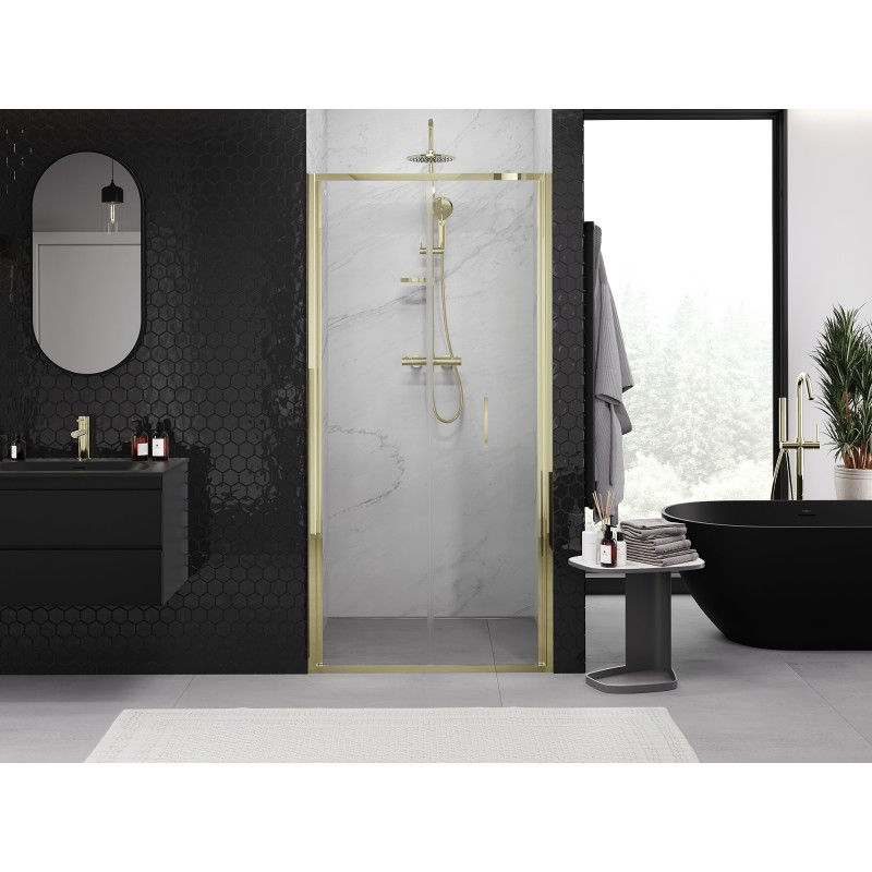Mexen Exo-F skladacie sprchove dvere 65 cm, priehľadné, zlaté - 816-065-000-50-00