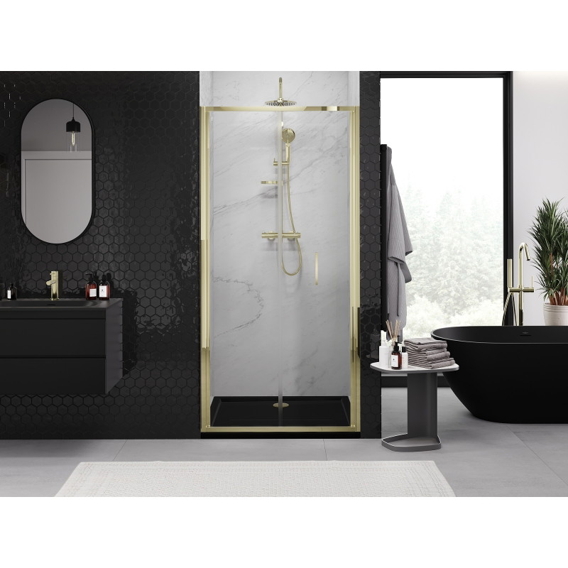 Mexen Exo-F skladacie sprchove dvere 65 cm, priehľadné, zlaté - 816-065-000-50-00
