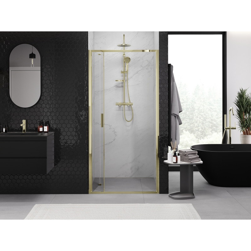 Mexen Exo-F skladacie sprchove dvere 65 cm, priehľadné, zlaté - 816-065-000-50-00