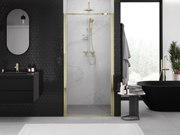 Mexen Exo-F skladacie sprchové dvere 70 cm, transparentné, zlaté - 816-070-000-50-00