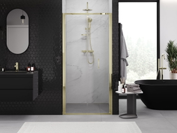 Mexen Exo-F skladacie sprchové dvere 75 cm, transparentné, zlaté - 816-075-000-50-00