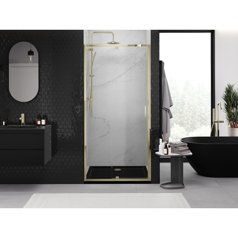 Mexen Exo-R sprchové dvere otváravé 90 cm, transparentné, zlaté - 819-090-000-50-00