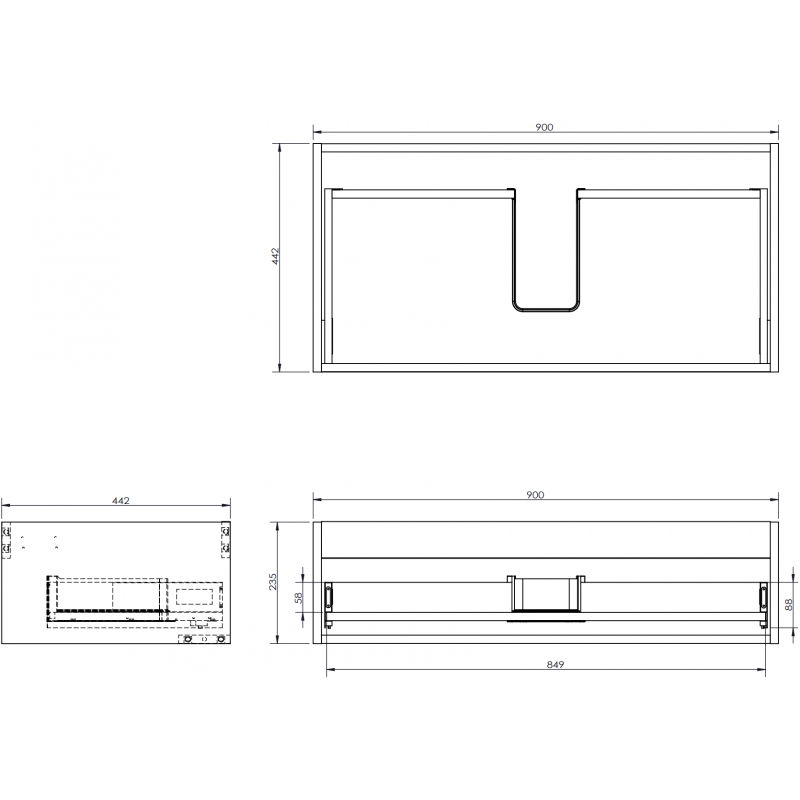 Mexen Box-A korpus skrinky pod umývadlo 90 cm, 1 zásuvka, čierny lesk - 91AX0-0900-235-1-70