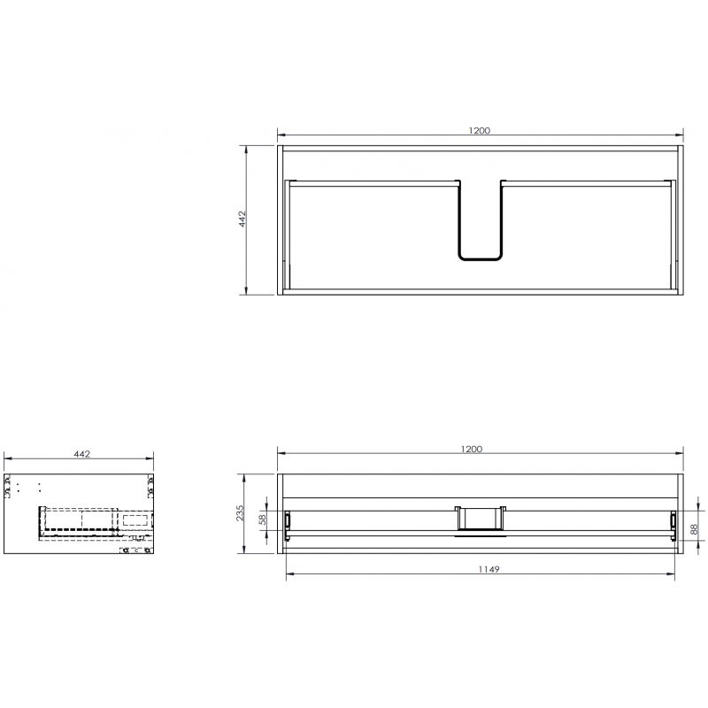 Mexen Box-A korpus skrinky pod umývadlo 120 cm, 1 zásuvka, čierny mat - 91AX0-1200-235-1-71