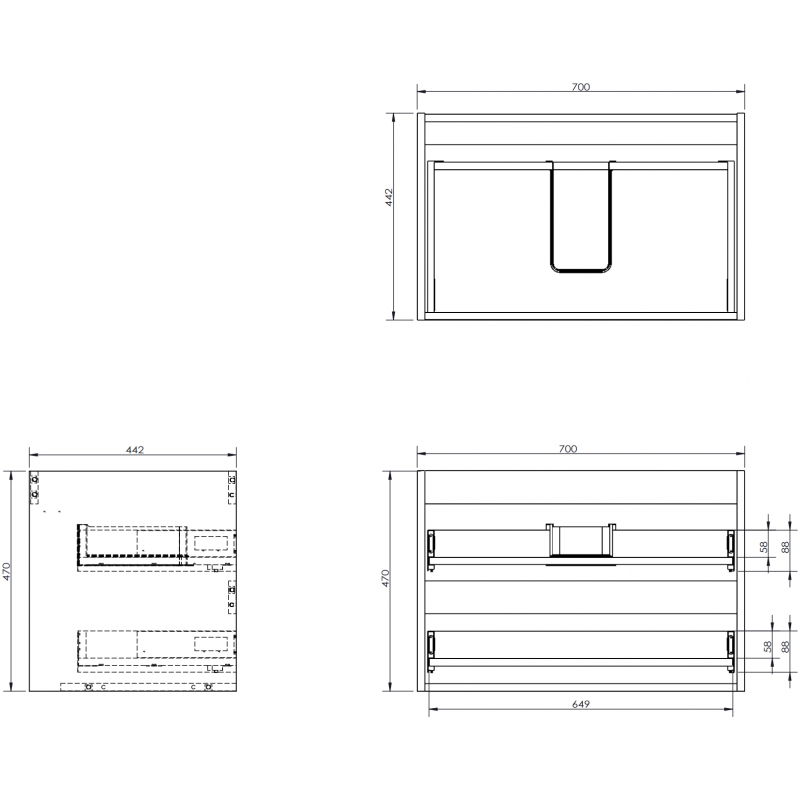 Mexen Box-A korpus umývadlovej skrinky 70 cm, 2 zásuvky, biely mat - 91AX0-0700-470-2-01