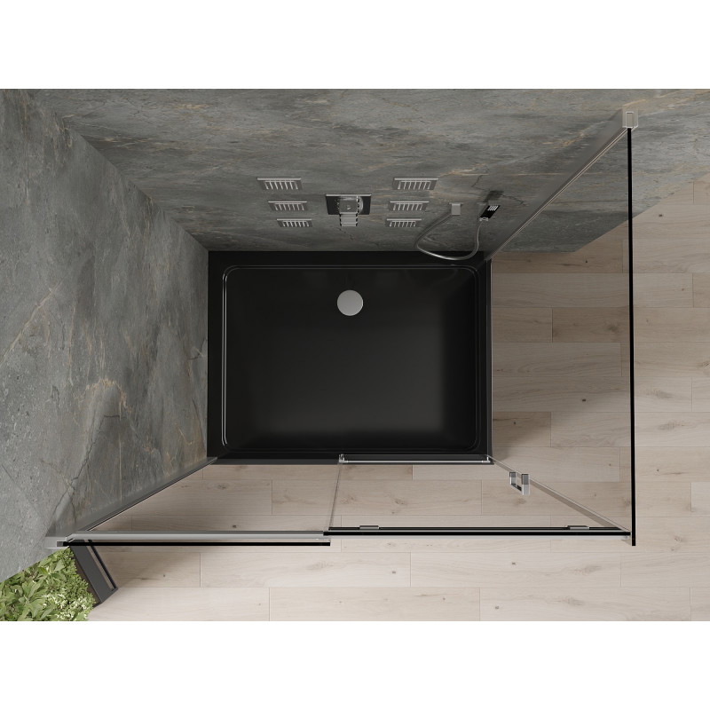 Mexen Omega posuvná sprchová kabína 100 x 80 cm, grafitová, chróm + vanička Flat, čierna - 825-100-080-01-40-4070