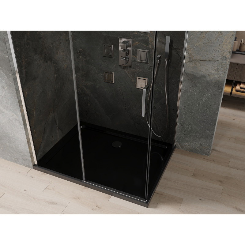 Mexen Omega posuvná sprchová kabína 100 x 90 cm, grafit, chróm + vanička Flat, čierna - 825-100-090-01-40-4070