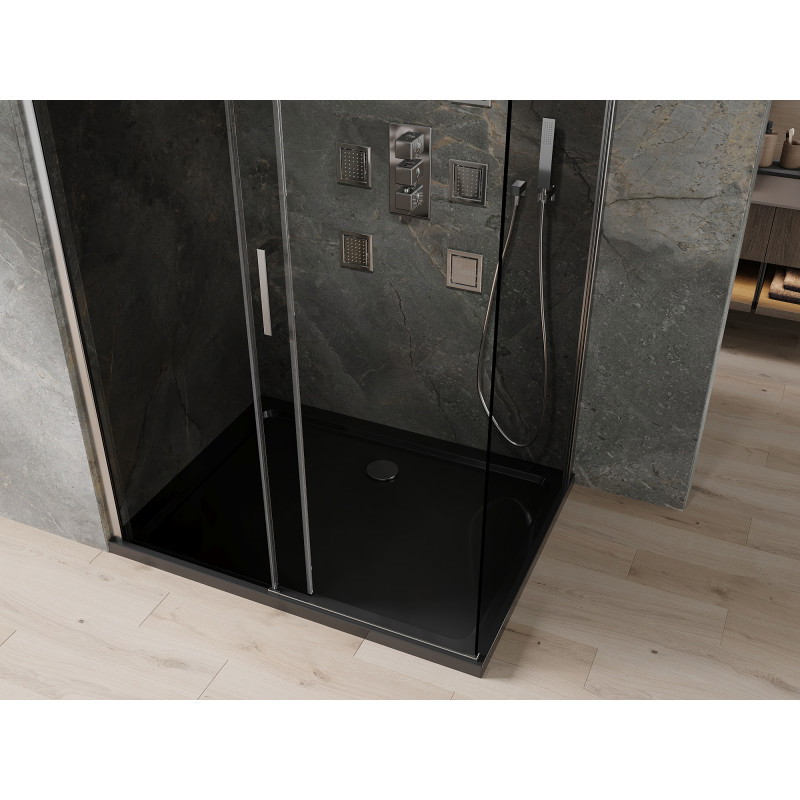 Mexen Omega posuvná sprchová kabína 100 x 90 cm, grafit, chróm + vanička Flat, čierna - 825-100-090-01-40-4070