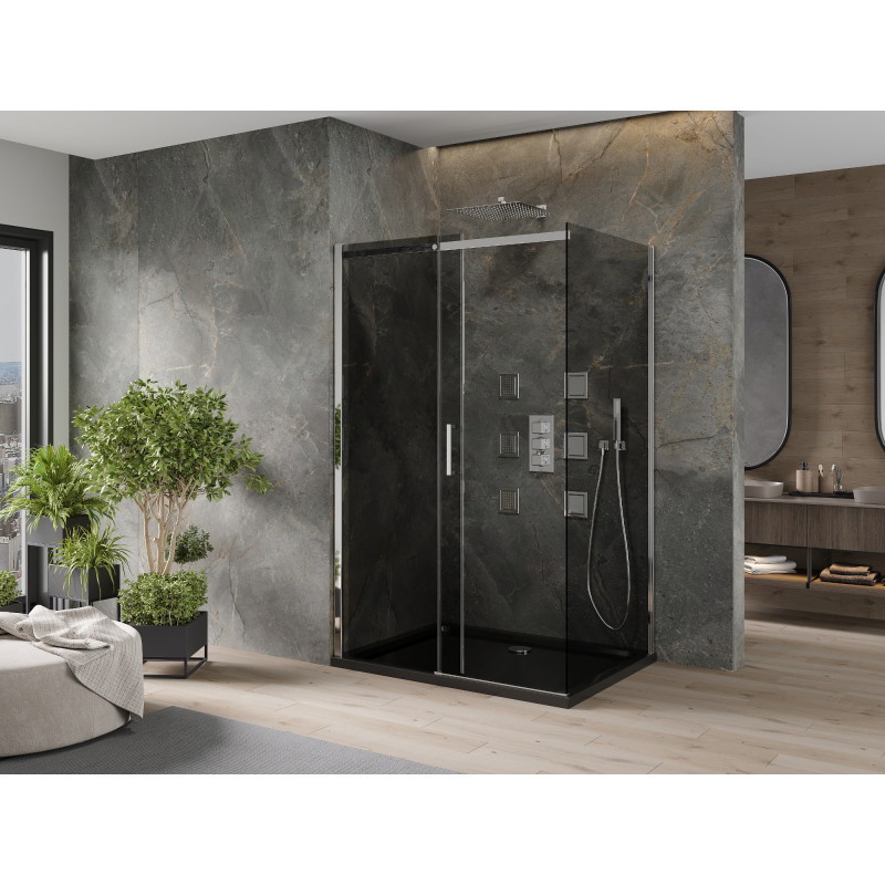 Mexen Omega posuvná sprchová kabína 100 x 90 cm, grafit, chróm + vanička Flat, čierna - 825-100-090-01-40-4070