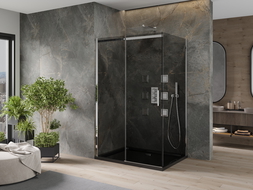 Mexen Omega sprchovací kút rozťahovací 120 x 80 cm, grafit, chróm + sprchová vanička Flat, čierny - 825-120-080-01-40-4070