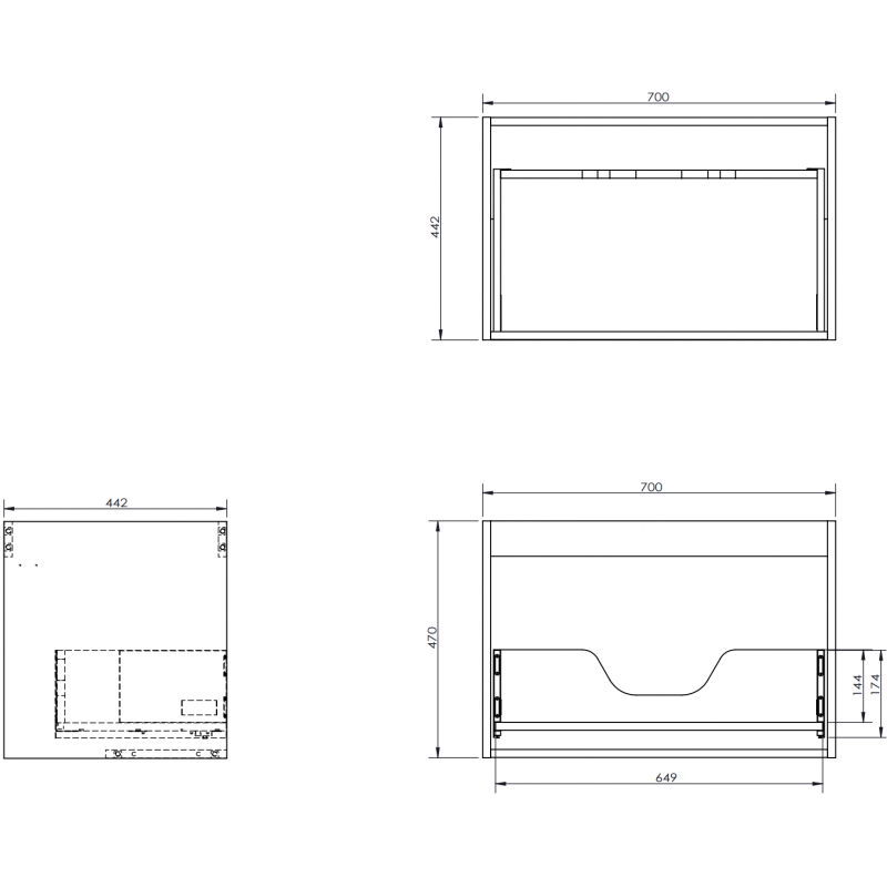Mexen Box-A korpus skrinky pod umývadlo 70 cm, 1 zásuvka, sivá mat - 91AX0-0700-470-1-62