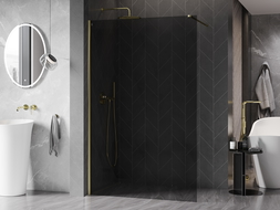 Mexen Kioto-X sprchová stena Walk-in 130 x 200 cm, grafit 10 mm, zlatá - 800-130-101-50-40-X
