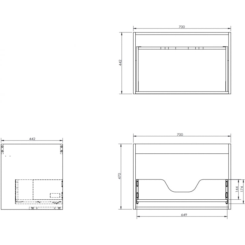 Mexen Box-A korpus skrinky pod umývadlo 70 cm, 1 zásuvka, čierny lesk - 91AX0-0700-470-1-70