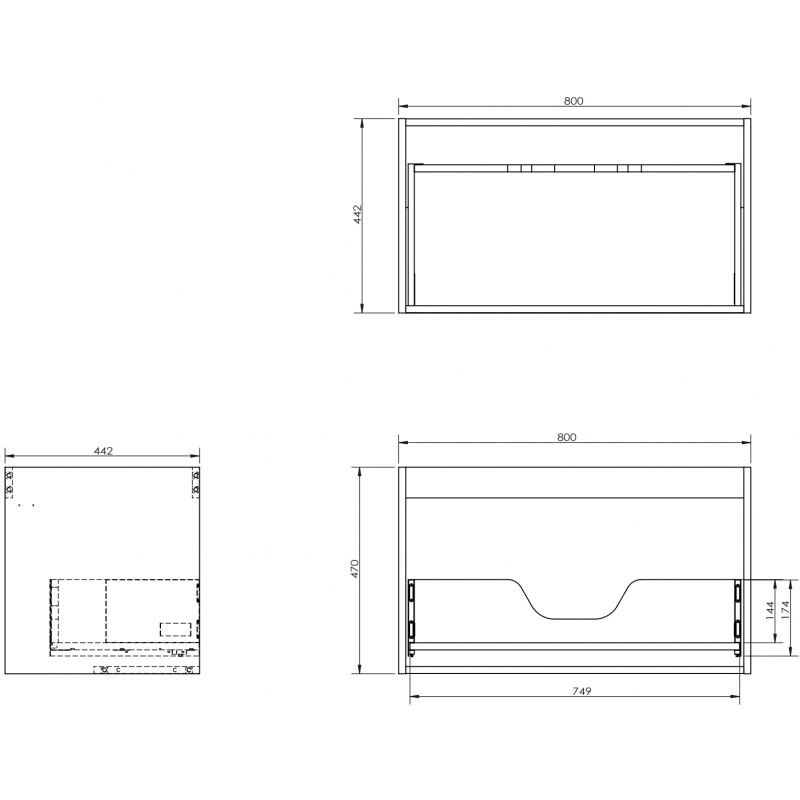 Mexen Box-A korpus skrinky pod umývadlo 80 cm, 1 zásuvka, čierny lesk - 91AX0-0800-470-1-70