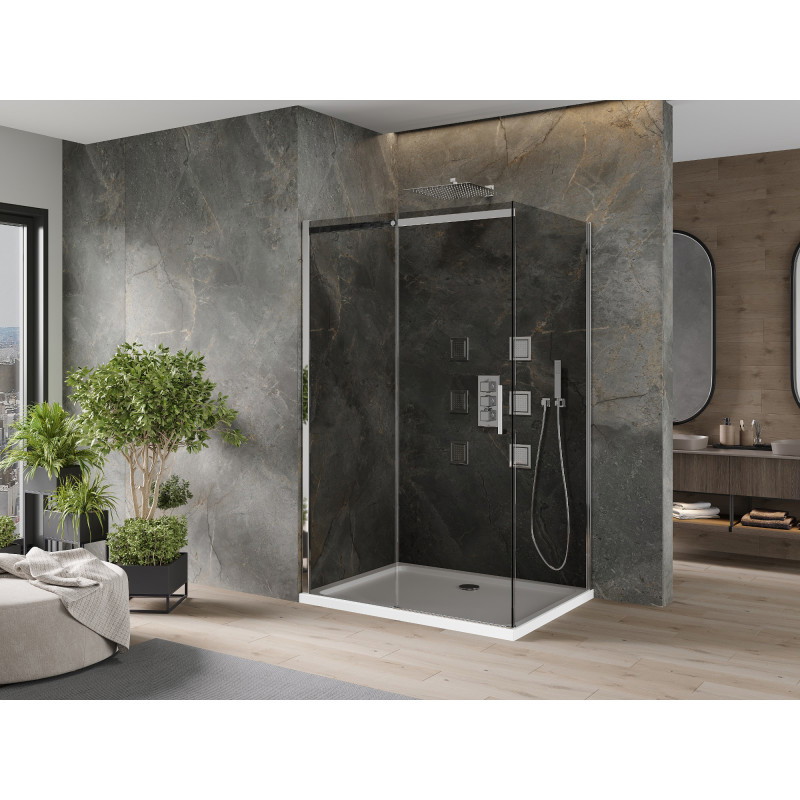 Mexen Omega sprchový kút posuvný 110 x 100 cm, grafit, chróm + vanička Flat, biela - 825-110-100-01-40-4010