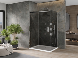 Mexen Omega sprchový kút posuvný 110 x 100 cm, grafit, chróm + vanička Flat, biela - 825-110-100-01-40-4010