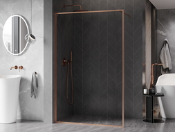 Mexen Kioto-XF sprchová stena Walk-in s rámom 140 x 202 cm, priehľadná 10 mm, brúsená meď - 800-140-104-65-00-X