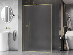 Mexen Kioto-XF sprchová priečka Walk-in s rámom 120 x 202 cm, matné sklo 10 mm, zlatá brúsená - 800-120-104-55-30-X