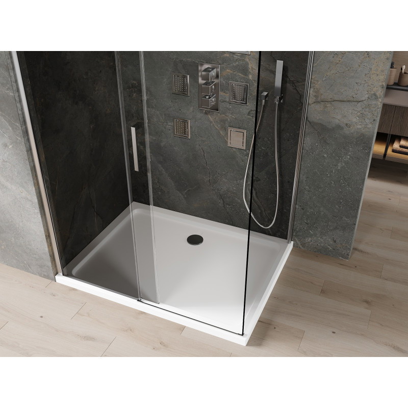Mexen Omega sprchovací kút posuvný 120 x 100 cm, grafit, chróm + vanička Flat, biely - 825-120-100-01-40-4010