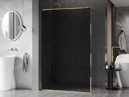Mexen Kioto-XF sprchová stena Walk-in s rámom 140 x 202 cm, grafit 10 mm, zlatá - 800-140-104-50-40-X