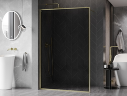 Mexen Kioto-XF sprchová zástena Walk-in s rámom 60 x 202 cm, grafit 10 mm, zlatá kartáčovaná - 800-060-104-55-40-X