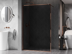 Mexen Kioto-XF sprchová stena Walk-in s rámom 100 x 202 cm, grafit 10 mm, ružové zlato - 800-100-104-60-40-X