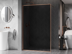 Mexen Kioto-XF Walk-in sprchová stena s rámom 140 x 202 cm, grafit 10 mm, kartáčovaná meď - 800-140-104-65-40-X