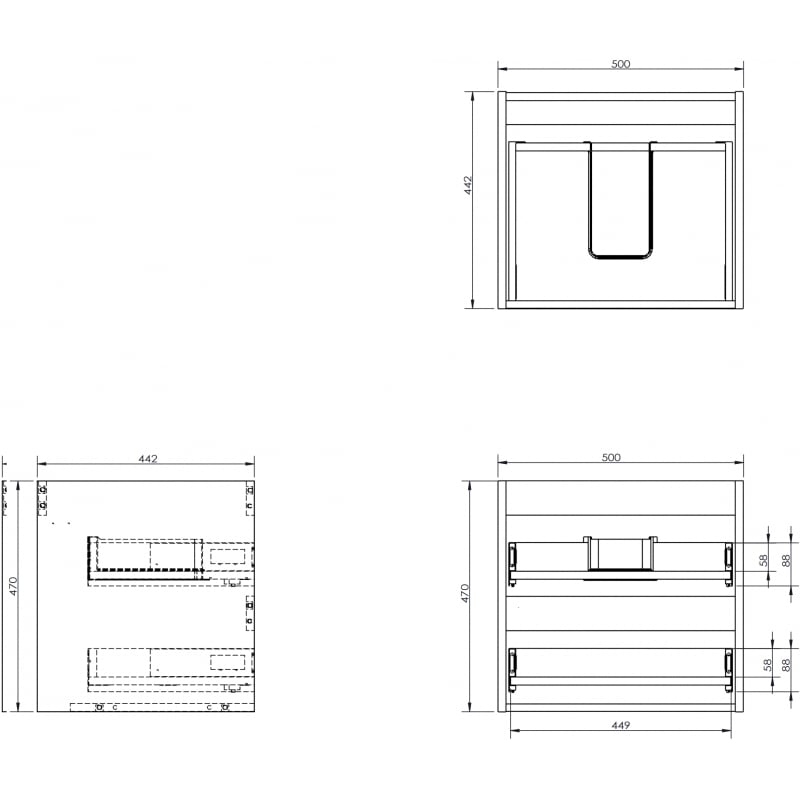 Korpus Mexen Box-A pod umývadlo 50 cm, 2 zásuvky, biely lesk - 91AX0-0500-470-2-00