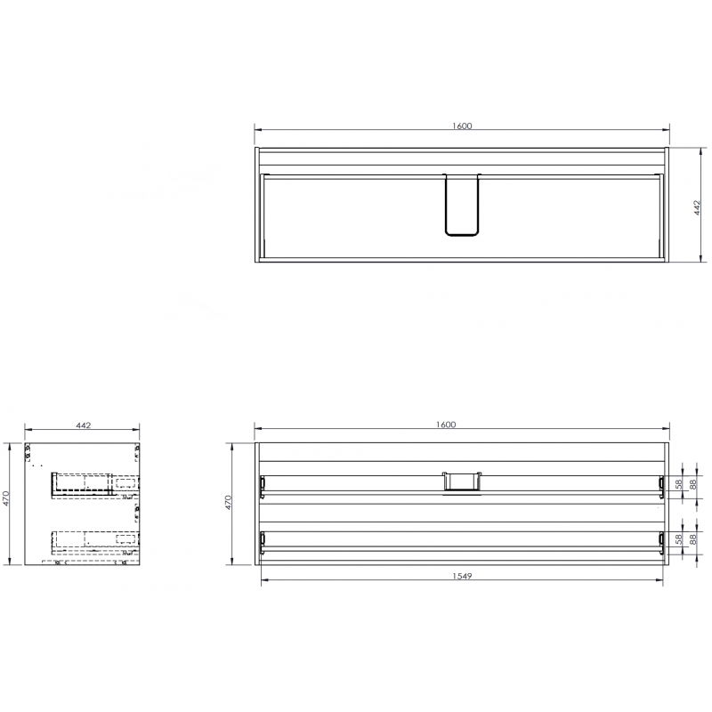 Mexen Box-A korpus skrinky pod umývadlo 160 cm, 2 zásuvky, biely lesk - 91AX0-1600-470-2-00