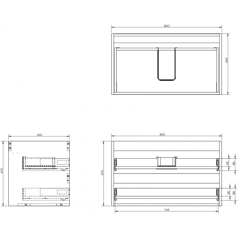 Mexen Box-A korpus skrinky pod umývadlo 80 cm, 2 zásuvky, sivý mat - 91AX0-0800-470-2-62