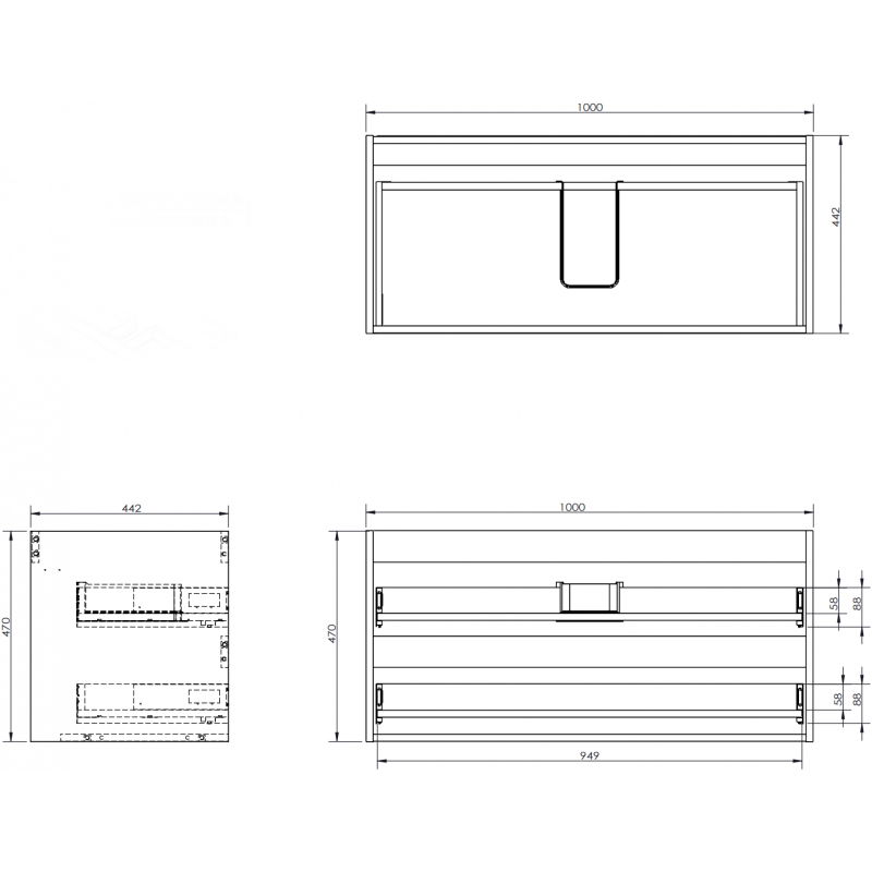 Mexen Box-A korpus skrinky pod umývadlo 100 cm, 2 zásuvky, sivý mat - 91AX0-1000-470-2-62