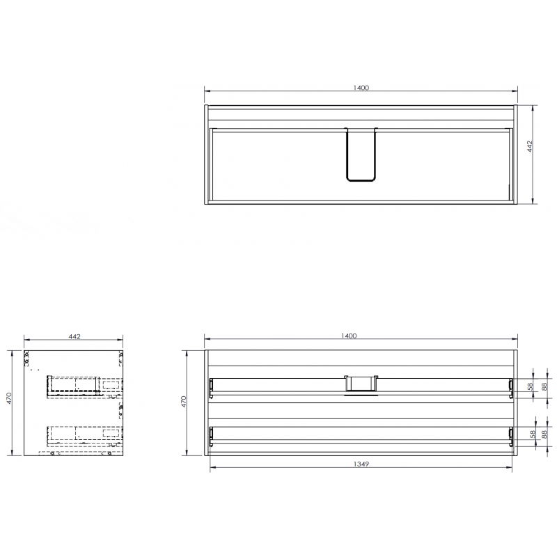 Mexen Box-A korpus skrinky pod umývadlo 140 cm, 2 zásuvky, šedá matná - 91AX0-1400-470-2-62