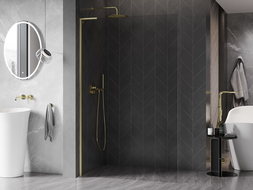 Mexen Kioto-X L sprchová stena Walk-in 90 x 200 cm, transparentná 10 mm, zlatá kartáčovaná - 800-090-107-55-00-X