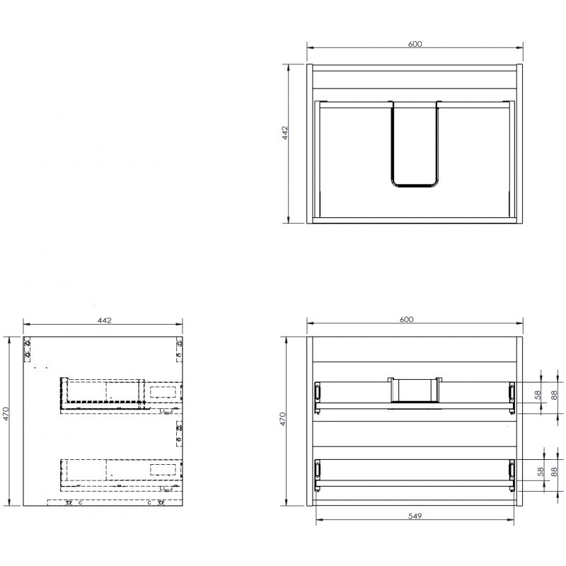 Mexen Box-A skriňová skrinka pod umývadlo 60 cm, 2 zásuvky, grafit mat - 91AX0-0600-470-2-66