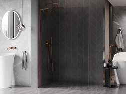 Mexen Kioto-X L sprchová stena Walk-in 70 x 200 cm, transparentná 10 mm, ružové zlato - 800-070-107-60-00-X