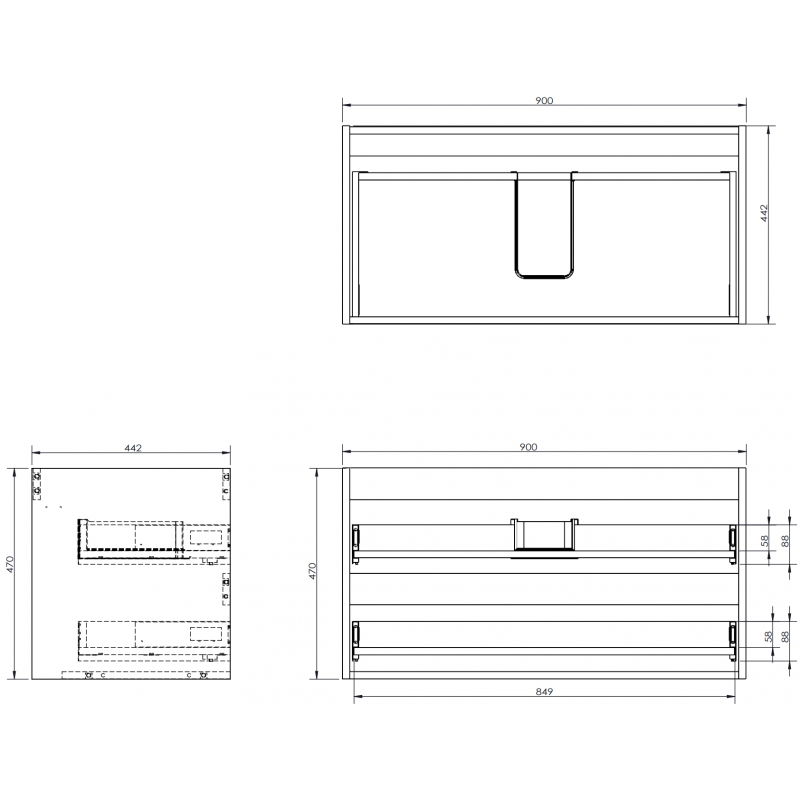 Mexen Box-A skrinka pod umývadlo 90 cm, 2 zásuvky, čierny lesk - 91AX0-0900-470-2-70