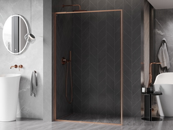 Mexen Kioto-F L priečka do sprchy Walk-in s rámom 80 x 202 cm, transparentná 8 mm, brúsená meď - 800-080-174-65-00