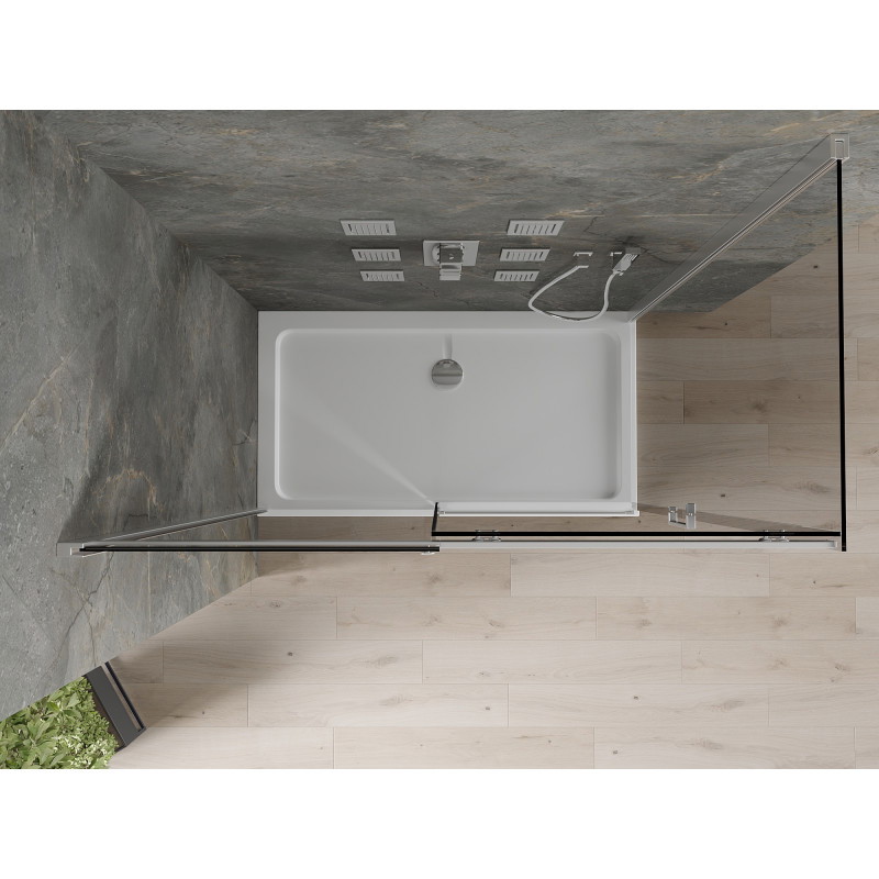 Mexen Omega posuvná sprchová kabína 140 x 80 cm, grafitová, chróm + vanička Flat, biela - 825-140-080-01-40-4010