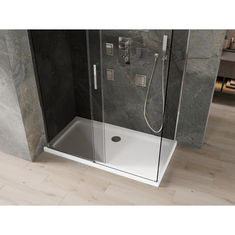 Mexen Omega posuvná sprchová kabína 140 x 80 cm, grafitová, chróm + vanička Flat, biela - 825-140-080-01-40-4010