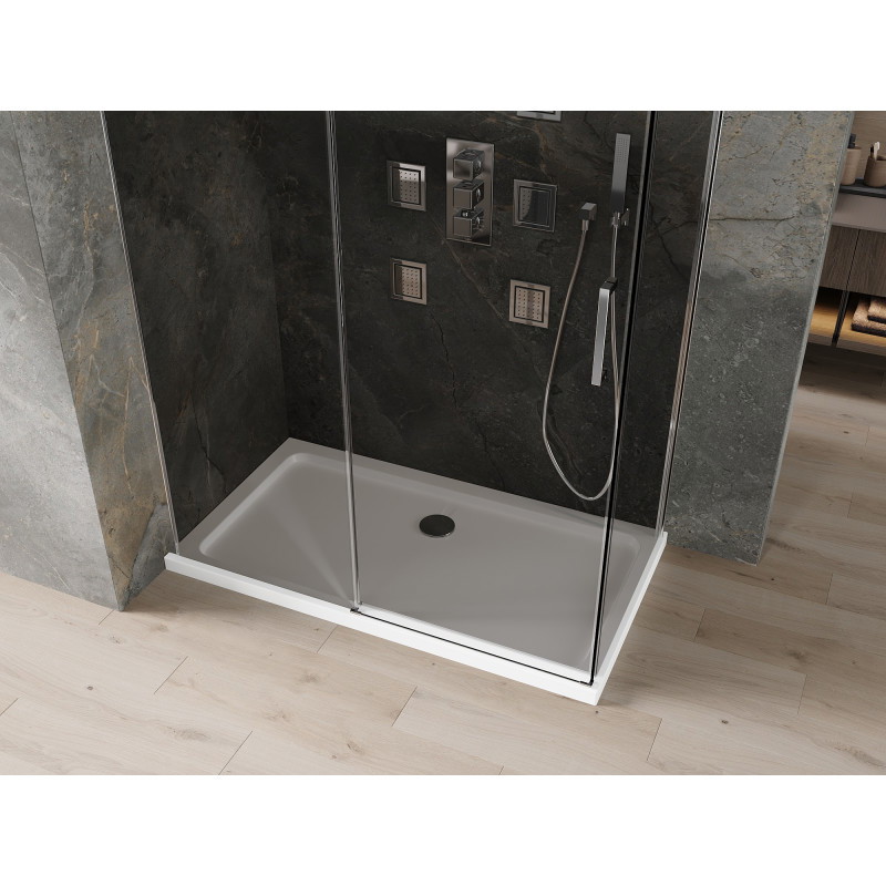 Mexen Omega posuvná sprchová kabína 140 x 80 cm, grafitová, chróm + vanička Flat, biela - 825-140-080-01-40-4010
