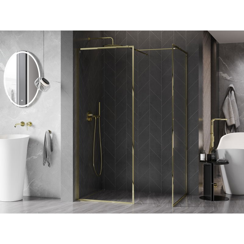 Mexen Kioto-XF sprchová stena Walk-in s rámom 100 x 100 cm, transparentná 10 mm, zlatá - 800-100-202-04-50-100-XF