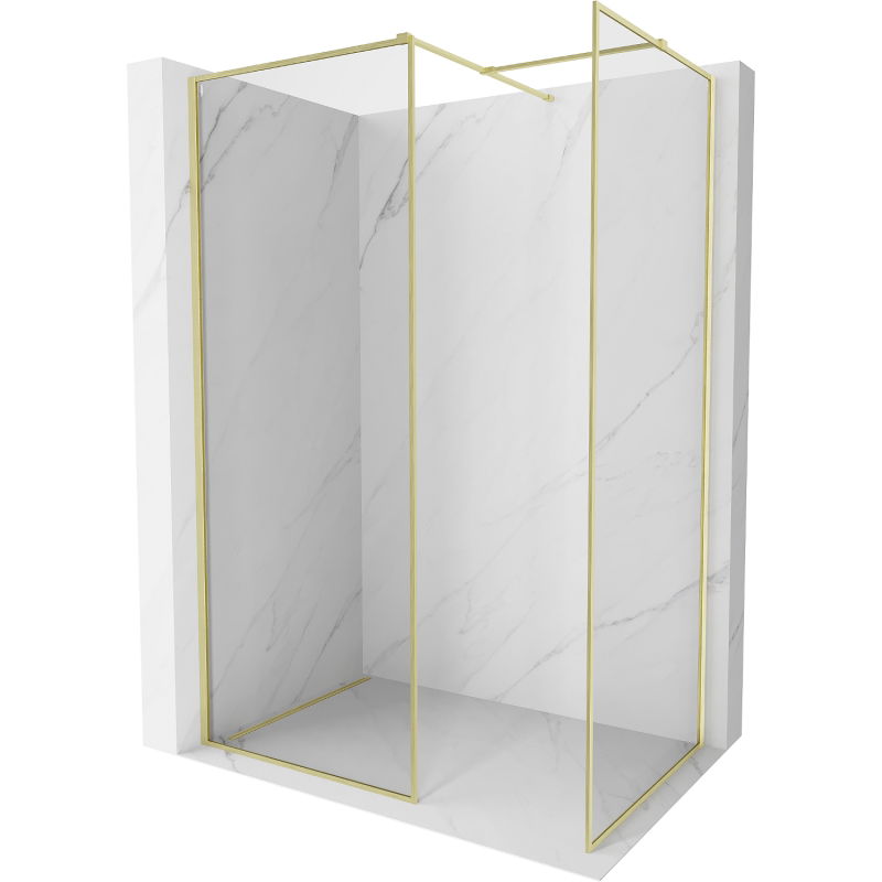Mexen Kioto-XF sprchová stena Walk-in s rámom 130x120 cm, transparentná 10 mm, zlatá kartáčovaná - 800-130-202-04-55-120-XF