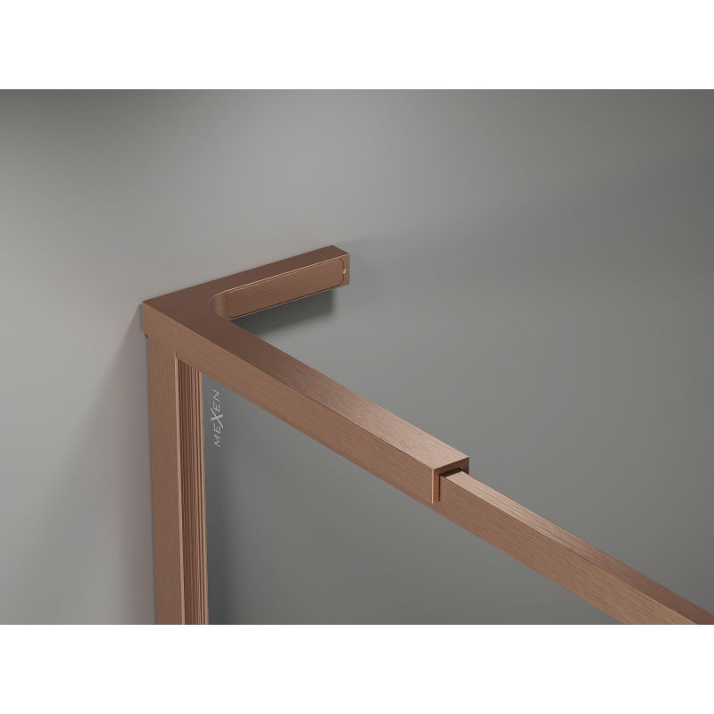 Mexen Kioto-F L sprchová stena Walk-in s rámom 115 x 202 cm, transparentná 8 mm, brúsená meď - 800-115-174-65-00