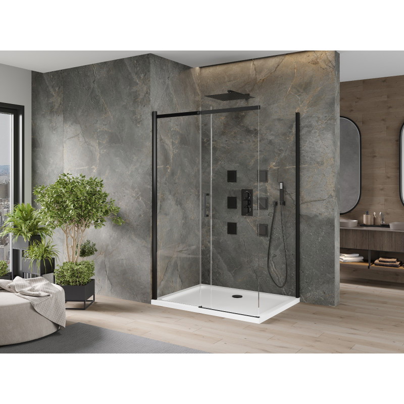 Mexen Omega posuvná sprchová kabína 100 x 80 cm, transparentná, čierna + brodzik Flat, biela - 825-100-080-70-00-4010B