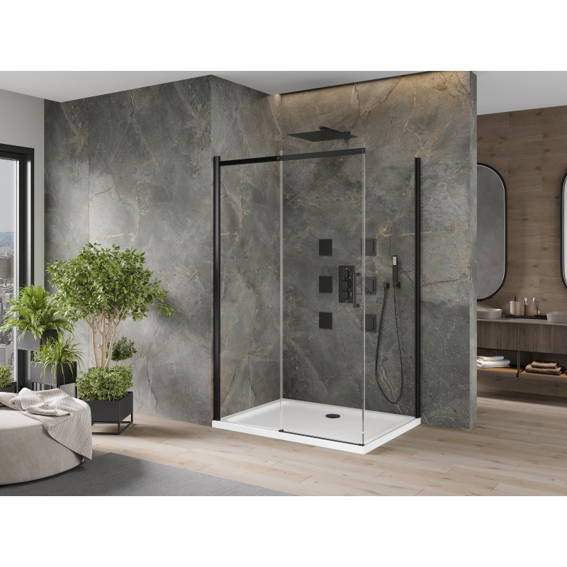 Mexen Omega posuvná sprchová kabína 130 x 80 cm, transparentná, čierna + vanička Flat, biela - 825-130-080-70-00-4010B