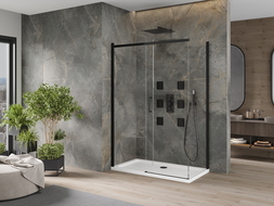 Mexen Omega posuvná sprchová kabína 130 x 70 cm, transparentná, čierna + Flat vanička, biela - 825-130-070-70-00-4010B