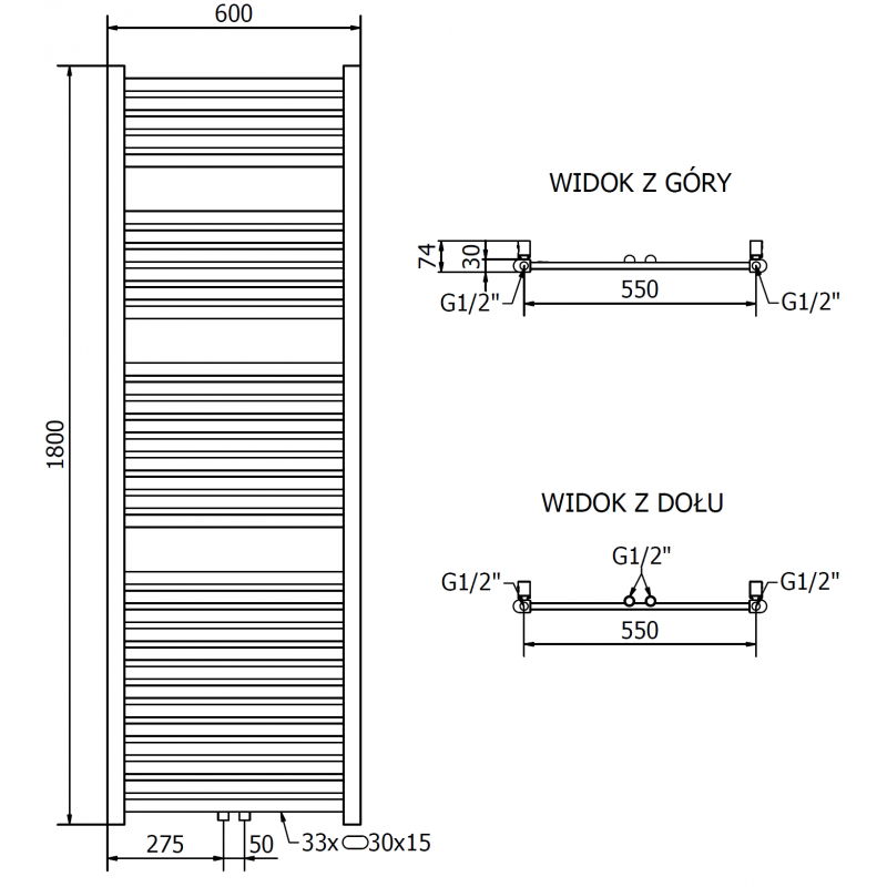 Mexen Hades kúpeľňový radiátor 1800 x 600 mm, 790 W, zlatý - W104-1800-600-00-50
